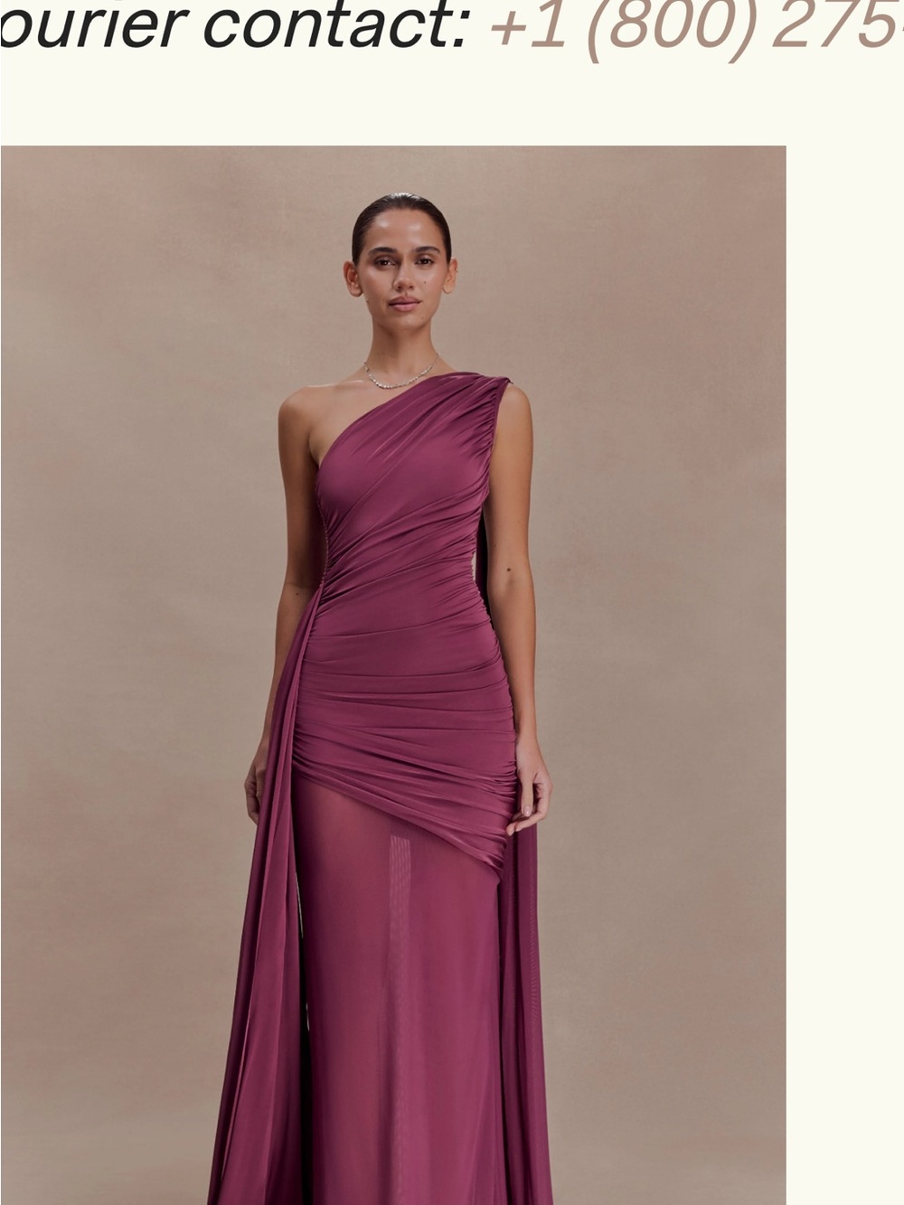 Meshki One-Shoulder Ruched Evening Dress in Plum - Picture 3 of 3